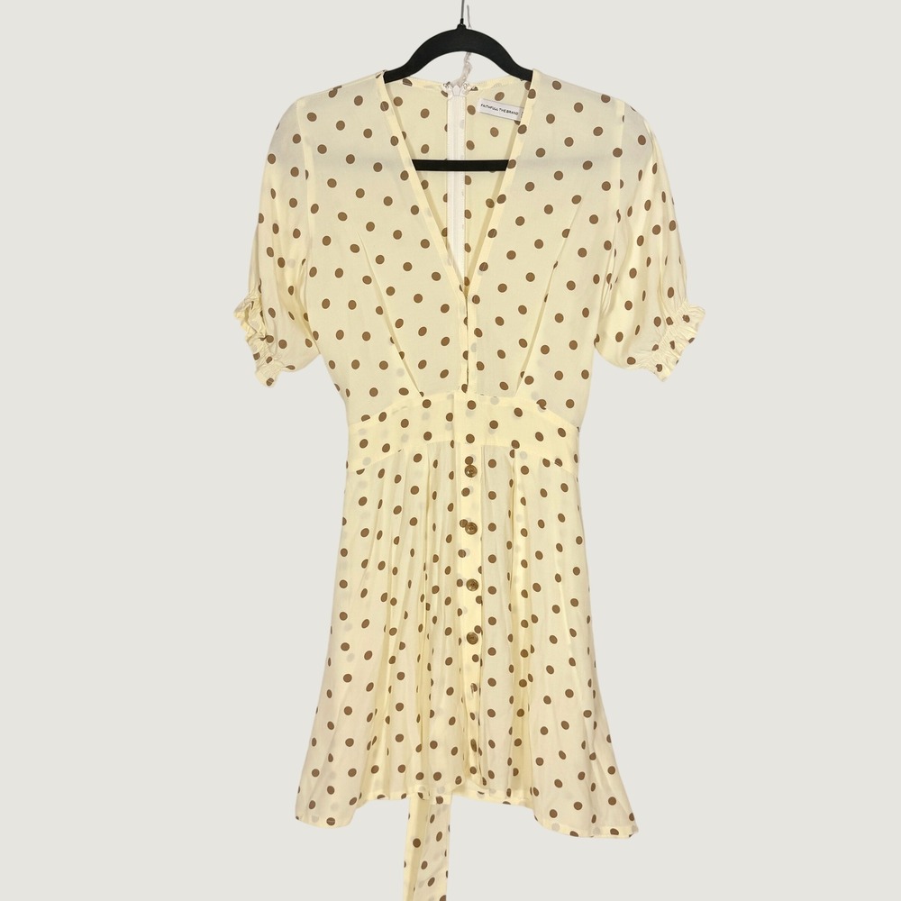 Faithfull The Brand Vanelli Yellow Polka Dot Mini Dress Puff Sleeve Size 8 L - Picture 2 of 7
